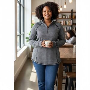 TORRID ACTIVE Top 3XL Womens Gray Black Striped 1/4 Zip Long Sleeve Athletic